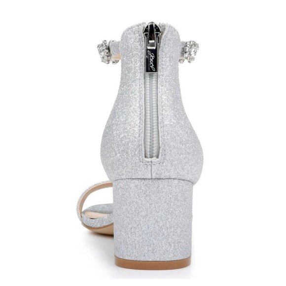Jewel Badgley Mischka Catalina Ankle Strap Block Heel Sandals 8 Silver Glitter - Picture 5 of 15